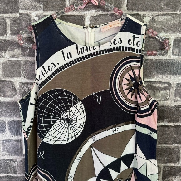 Tory Burch Constellation Sleeveless Linen Blend Compass A-Line Dress - Picture 3 of 11